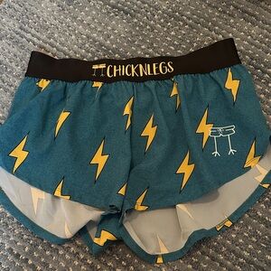 ChicknLegs Women's Athletic Shorts - Blue with Yellow Lightning